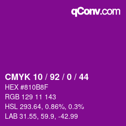 カラーコード: CMYK 10 / 92 / 0 / 44 | qconv.com