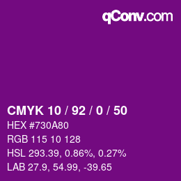 カラーコード: CMYK 10 / 92 / 0 / 50 | qconv.com