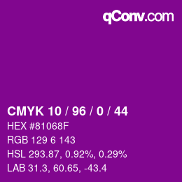 颜色代码: CMYK 10 / 96 / 0 / 44 | qconv.com