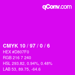 カラーコード: CMYK 10 / 97 / 0 / 6 | qconv.com