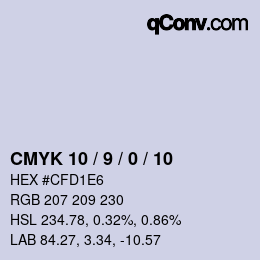 カラーコード: CMYK 10 / 9 / 0 / 10 | qconv.com