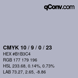 Color code: CMYK 10 / 9 / 0 / 23 | qconv.com