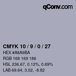 Color code: CMYK 10 / 9 / 0 / 27 | qconv.com