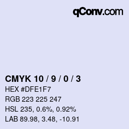 颜色代码: CMYK 10 / 9 / 0 / 3 | qconv.com