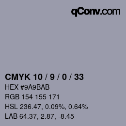 Color code: CMYK 10 / 9 / 0 / 33 | qconv.com