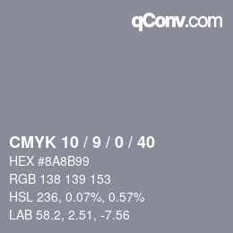 Color code: CMYK 10 / 9 / 0 / 40 | qconv.com