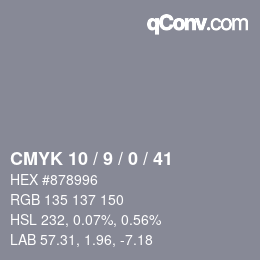 颜色代码: CMYK 10 / 9 / 0 / 41 | qconv.com