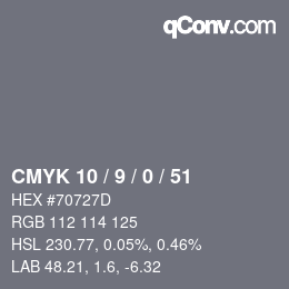 Color code: CMYK 10 / 9 / 0 / 51 | qconv.com