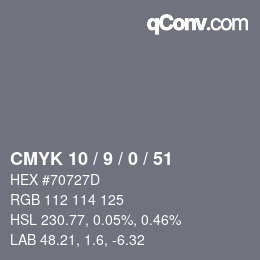 カラーコード: CMYK 10 / 9 / 0 / 51 | qconv.com