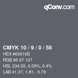 カラーコード: CMYK 10 / 9 / 0 / 58 | qconv.com