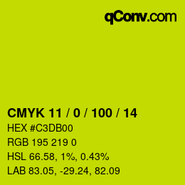 Color code: CMYK 11 / 0 / 100 / 14 | qconv.com