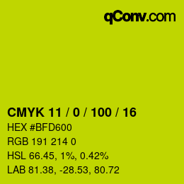 Color code: CMYK 11 / 0 / 100 / 16 | qconv.com