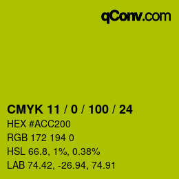 Color code: CMYK 11 / 0 / 100 / 24 | qconv.com