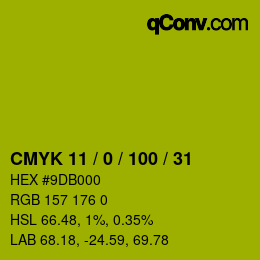 颜色代码: CMYK 11 / 0 / 100 / 31 | qconv.com