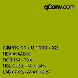 Color code: CMYK 11 / 0 / 100 / 32 | qconv.com