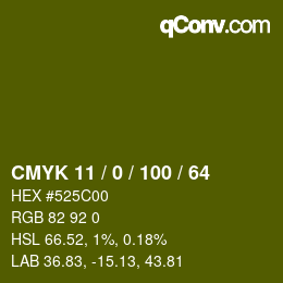 Color code: CMYK 11 / 0 / 100 / 64 | qconv.com