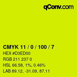 Color code: CMYK 11 / 0 / 100 / 7 | qconv.com