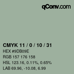Color code: CMYK 11 / 0 / 10 / 31 | qconv.com