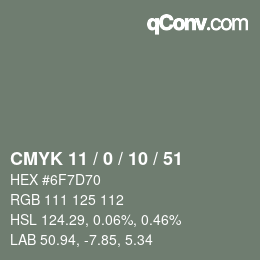 Color code: CMYK 11 / 0 / 10 / 51 | qconv.com