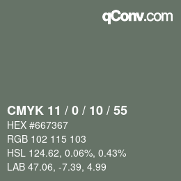カラーコード: CMYK 11 / 0 / 10 / 55 | qconv.com