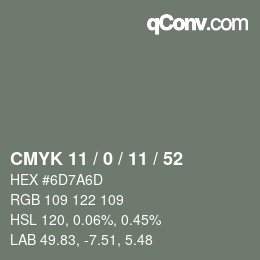 Color code: CMYK 11 / 0 / 11 / 52 | qconv.com