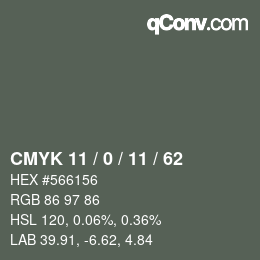 Color code: CMYK 11 / 0 / 11 / 62 | qconv.com