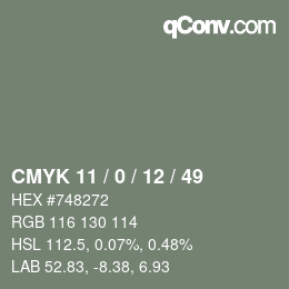 颜色代码: CMYK 11 / 0 / 12 / 49 | qconv.com