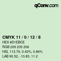 カラーコード: CMYK 11 / 0 / 12 / 8 | qconv.com