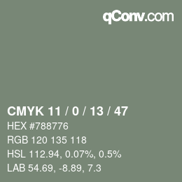 Color code: CMYK 11 / 0 / 13 / 47 | qconv.com