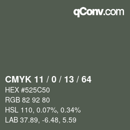 Color code: CMYK 11 / 0 / 13 / 64 | qconv.com