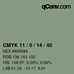 カラーコード: CMYK 11 / 0 / 14 / 40 | qconv.com