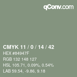 Color code: CMYK 11 / 0 / 14 / 42 | qconv.com