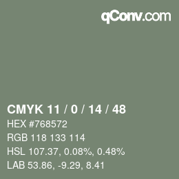 Color code: CMYK 11 / 0 / 14 / 48 | qconv.com