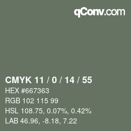 カラーコード: CMYK 11 / 0 / 14 / 55 | qconv.com