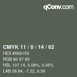 カラーコード: CMYK 11 / 0 / 14 / 62 | qconv.com