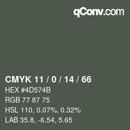 Color code: CMYK 11 / 0 / 14 / 66 | qconv.com