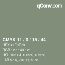 颜色代码: CMYK 11 / 0 / 15 / 44 | qconv.com