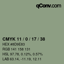 Farbcode: CMYK 11 / 0 / 17 / 38 | qconv.com