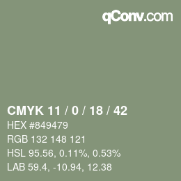 Color code: CMYK 11 / 0 / 18 / 42 | qconv.com