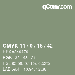 Color code: CMYK 11 / 0 / 18 / 42 | qconv.com