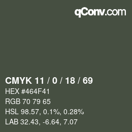 Color code: CMYK 11 / 0 / 18 / 69 | qconv.com