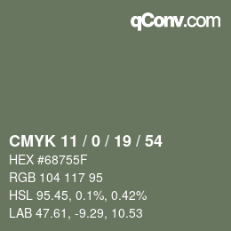 Color code: CMYK 11 / 0 / 19 / 54 | qconv.com