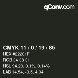 Color code: CMYK 11 / 0 / 19 / 85 | qconv.com