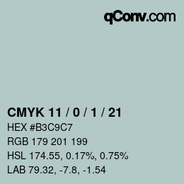 カラーコード: CMYK 11 / 0 / 1 / 21 | qconv.com