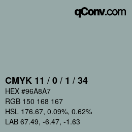 カラーコード: CMYK 11 / 0 / 1 / 34 | qconv.com
