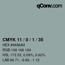 カラーコード: CMYK 11 / 0 / 1 / 35 | qconv.com