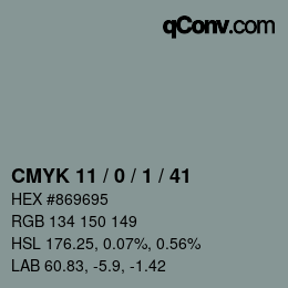 Color code: CMYK 11 / 0 / 1 / 41 | qconv.com