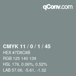 Color code: CMYK 11 / 0 / 1 / 45 | qconv.com