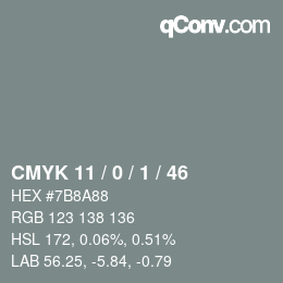 Color code: CMYK 11 / 0 / 1 / 46 | qconv.com