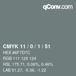 カラーコード: CMYK 11 / 0 / 1 / 51 | qconv.com